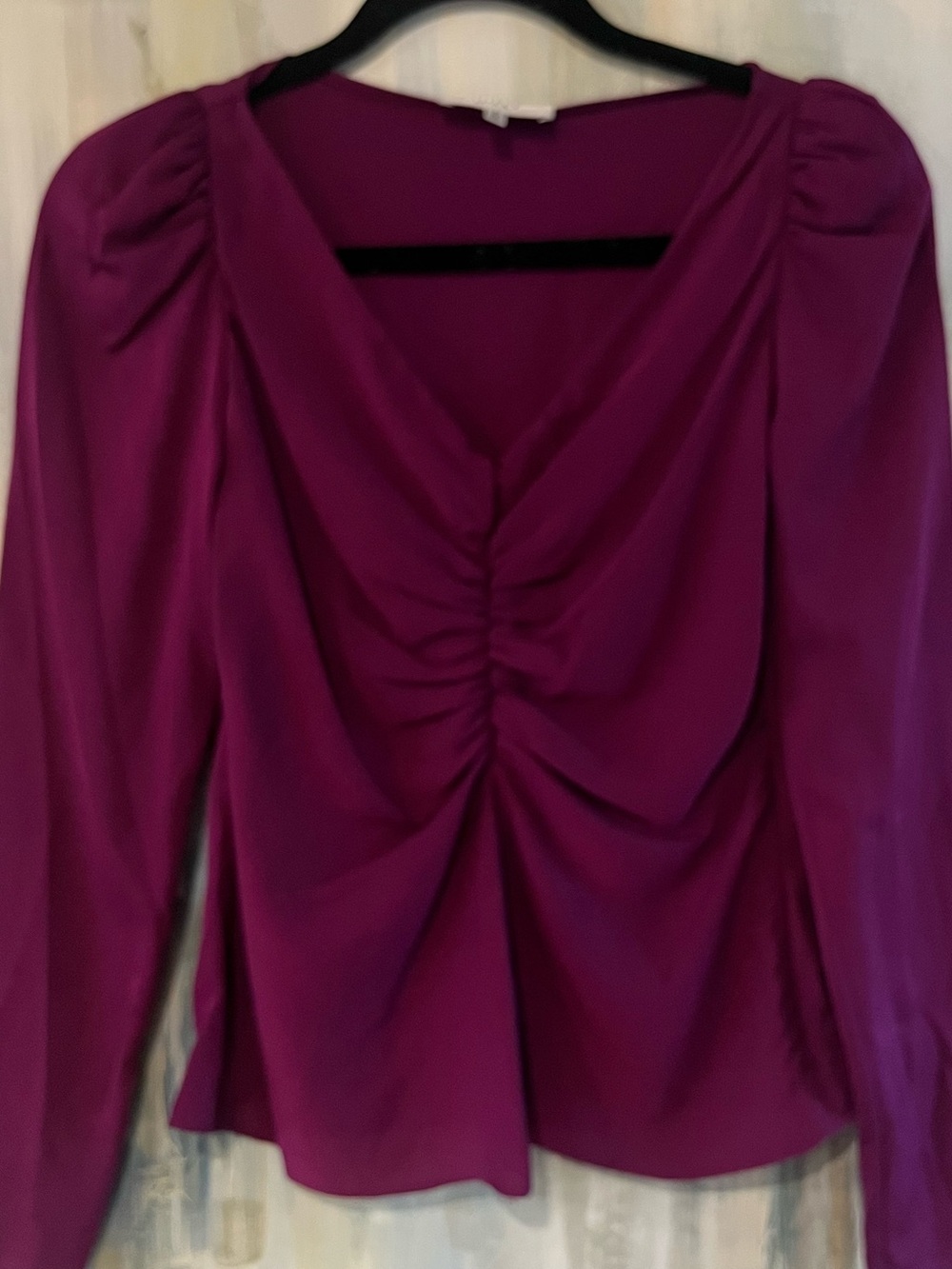 MILLY Fuchsia Magenta Ruched Front Puff Sleeve Blouse Top Size P